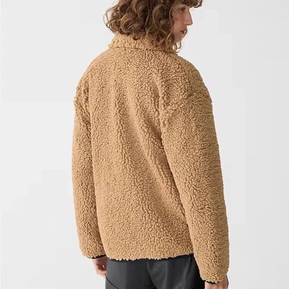 J. CREW Faux Sherpa Barn Jacket Tan Pockets Button Up - Picture 2 of 6